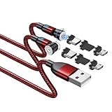 マグネット 充電ケーブル 3in1 充電ケーブル 360度+180度回転 着脱式 充電専用 LEDライト内蔵 防塵 USBC Micro USB Phone 3種類のコネクター付き 全機種対応 スマートフォン対応 (0.5*2)