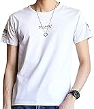 [ODFMCE] メンズ Tシャツ 半袖 無地 おしゃれ 綿 夏 シンプル 通勤 通学 大きいサイズ (JP, アルファベット, XL, ホワイト)