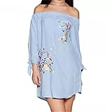 Gaosa 夏秋 今季大人気 オフショルダー 肩出し 鎖骨を露出する セクシーワンピース 花刺繍 七分袖 ワンピース 同窓会 パーティー (S)