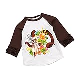 Liebeye ガールトップ　女の子　ファッション　エレファント　プリント　コットン　ニット　かわいい　レース　ロングスリーブ　ユニーク　シャツブラウス ブラウンゾウ 90cm