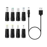 FamGift USB電源ケーブル 変換プラグ付き 1本+8変換そうち（8個のDCプラグ：6.4*4.4 mm/6.3*3.0 mm/5.5*2.5 mm/5.5*2.1 mm/5.5*1.7 mm/4.8*1.7 mm/4.0*1.7 mm/3.5*1.35 mm。）使いやすいプラグアンドプレイ多機能電源変換ヘッド