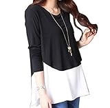 Marshell 産前 産後 妊婦用 レイヤード 重ね着風 トップス ブラックXホワイト フリーサイズ 【Marshellオリジナルキャミソール付】