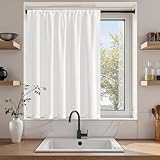 Topfinel カフェカーテン レース リネン風 小窓用 70cm丈 幅100 ホワイト 1枚 レースカーテン 透けない 外から見えにくい 目隠し 半遮光 断熱 UVカット 通気 洗える キッチン リビング トイレ 玄関