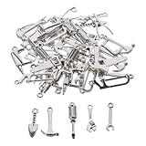 [Qicarkey] 100個ホームツールチャームペンダント、10スタイル合金ハンマーレンチスパナ斧ペンダントDIYクラフト、ジュエリー作成用