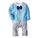 (ビッグエレファント) Big Elephant 1点セット男の子ストライプ長袖ロンパーススリープウェアボディスーツ 3-24 ヶ月 H78 (18-24ヶ月, ブルー)