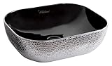 Whitehausコレクションwh71302-f20 Isabella Plusコレクション長方形上マウントBasin withエンボス加工の外部、滑らかな内部、とセンターDrain、ブラック/シルバ