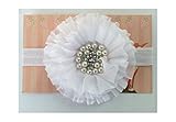 4 Chiffon Pearl Flower with Rhinestones baby PoshNPretty headband - White by PoshNPretty