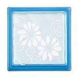 ガラスブロック 屋外壁 間仕切壁日本 デザインガラスブロック 柄：ディージー 色：クリスタルブルー 1個単位 190×190×80mm