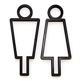 two-face トイレ サイン ドア付 ピクトサイン プレート 男女2個セット 中抜きデザイン (艶消しブラック)