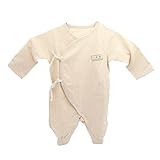 エルフ ベビー(Fairy Baby)オーガニックコットンベビー肌着 新生児ロンパース パジャマ 長袖 出産祝い 59cm カーキ リブカフス