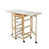 (OSJ) キッチンワゴン ワゴン 収納ラック レンジラック 作業台 台所収納 4段 折りたたみ式 引き出し、バスケット、キャスター付き (ナチュラル)