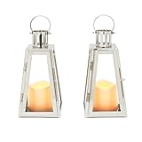 Set of 2 Stainless Steel Glass Paneled Flameless Lantern with 5-hour Timer (Batteries Included) [並行輸