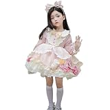 [Banlan] ハロウィン コスプレ 子供 ロリータ 女の子 プリンセス ドレス 仮装 丸襟 長袖 膝上 フリル 兎 蝶結び 多層 裏地有り ジッパー キッズ 豪華 可愛い パーティー グッズ 学園祭 ピンク＋ホワイト 春 秋 冬 90-140cm (ピンク, 120cm)