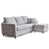 タンスのゲン ポケットコイル 3人掛け コーナー ソファセット ソフトレザー カウチソファ オットマン 3人掛けソファ クッション付 ファブリック グレー 31200011 GY