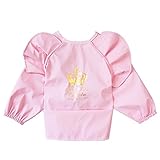 KINDOYO ベビー エプロン 長袖 防水 （ハンドタオルセット） お食事 お食事練習 お絵描き 粘土遊び などに最適 1-3歳の赤ちゃん (ピンク,M)