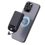 iWALK モバイルバッテリー MagSafe対応 10000mAh PD40W急速充電 USB-C（タイプC）ケーブル内蔵 小型 マグネット式 ワイヤレス充電器 デジタル残量表示 PSE認証済み iPhone 12以降のMagSafe対応機種・iPhone 15以降USB-C有線充電対応 Android対応 旅行 出張 ブラック