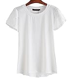ディースラウンドネックフラワースリーブ半袖ブラウスボトミングシャツ夏綿薄い6色ソリッドカラー (M, 白)