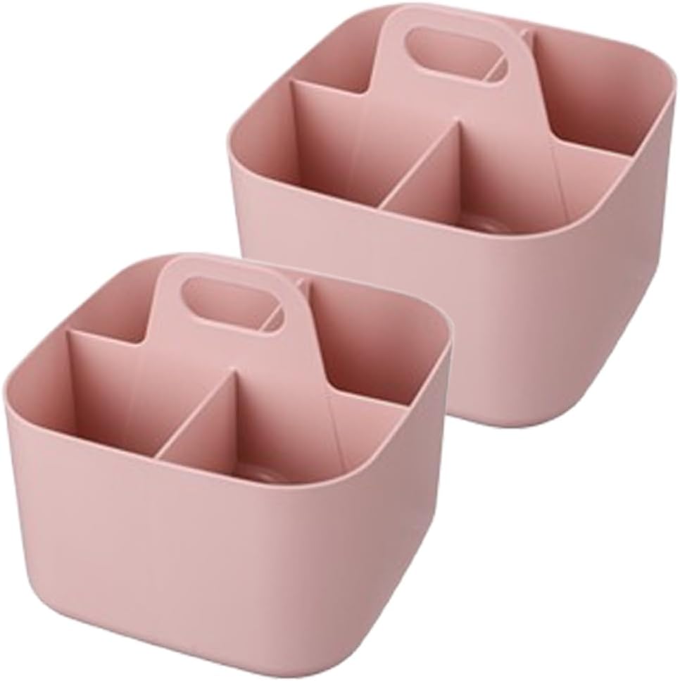 Asdays 取っ手付き 収納ケース 小物入れ 収納ボックス 可愛い キッチン リビングルーム 仕切り 取っ手付き 積み重ね可 (ピンク, 小サイズ 2個セット)