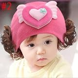 可愛い天使　赤ちゃん帽子ベビー帽子　キャップ キッズ　子供ハット かつら ウィッグ 付き 新生児 女の子帽子 (＃２)