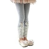 RoRykon　女の子レギンス 子供長ズボン 女の子 レース　ガールズレギンス　レギンス パンツ 春秋 カジュアル ドレス用レギンス 発表会 100cm－150cm 　 (110cm, グレー)