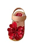 M.Z.L　ベビー おしゃれ 靴　フラワー モチーフ サンダル　夏 赤ちゃん キッズ 履き心地 柔らか マジックテープ ストラップ 滑り止め 付き 可愛い 花 女の子 シューズ (13.5cm, レッ