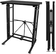 E-WIN スタンディングデスク 昇降式テーブル キャスター(固定脚)取付けだけの簡単組立 天板サイズ幅58cm×奥行40cm 昇降 ダイニング 手動 テーブル 折りたたみ 在宅 ブラック SD58-BK