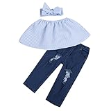 (ラランドリー) laraandlory 女の子 子供服 ３点セット（セーラー風シャツ+ジーンズ+ヘアバンドのセット） (6T/6歳, ブルー)