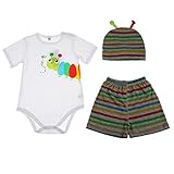 【ノーブランド 品】赤ちゃん　3ピーススーツ　キャタピラ　ストライプ　ボディスーツ　パンツ　帽子　コットン　全3サイズ4色 - パターン4, 95CM