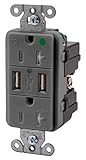 Bryant Electric USBB8300GY 3.8 Amp Hospital Grade USB Charger, 20A/125V Tamper Resistant Duplex Rece