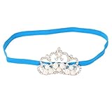 ノーブランド品 赤ちゃん　女の子　ヘッドバンド　ヘッドバンド　クラウン　ラインストーン　人工パール　写真撮影　小道具　髪飾り　全10色選べる - 青