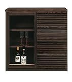 日本製 和風モダン 幅90cm 高さ89cm リビングキャビネット 完成品 (ブラウン)