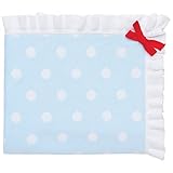 Elegant Baby 100% Cotton Sweater Knit Blanket, Blue with Polka Dots and Red Ribbon Accent, 30" X 40"