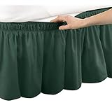 (Twin/Full, Hunter Green) - Elastic Bed Wrap Around Ruffle Solid, Easy Fit, Dust Ruffle Bedskirt, Hu