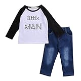 ベビー服　男の子 長袖 "little MAN" プリントTシャツ ジーンズ パンツアウトフィット (6(5-6Y))