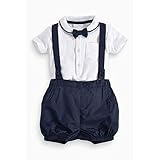 Dragon Honor ベビー ロンパース フォーマル 夏用 半袖 結婚式服 紳士服 男の子 シャツ +サロペット + 蝶ネクタイ 三点セット (80（12-18ヶ月）)