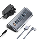 Yottamaster USBハブ 電源付き 5Gbps高速データ転送 USB ハブ 8ポート(7 USB-A ポート 1 QC 3.0急速充電ポート18W) USB 3.2 Gen 1ハブに12V/3A ACアダプタを搭載 PS5 iMac MacBook Air/Pro Surface Proなどと互換性がある(L型USB C to Aケーブル1m付属)