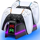 PlayStation 5 Dualsense & Edge コントローラー用PS5コントローラー充電器 - 9色 RGB PS5 充電ステーション PlayStation 5充電器用、充電ドックとホルダースタンド PS5/Slim/Proリモートアクセサリー用