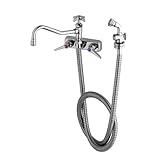 T&S Brass B-1157 Work Board Faucet, Wall Mount, 8" Centers, 8" Swing Nozzle with Diverter, Hose, Spr