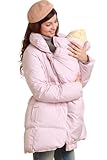 Sweet Mommy 上質ダウン90％ 抱っこ対応 ダッカー付き ウエストリボン くるみボタン フェミニン ボリュームカラー 軽量 あったか ママコート ダウンコート 冬 産前産後兼用／ライトピンク