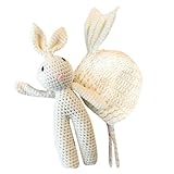 うさぎ＆ニット帽セット 新生児＆３-４か月〈Lollypops!!!オリジナル〉≪ 新生児 フォト ニューボーン フォト Newborn スタジオ 撮影 小物 衣装 ≫(ホワイト,新生児サイズ) [並
