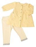 優雅 yuga☆【箱入り】「カーディガン・ドレス 80cm +ボーダー・レギンス 80cm 2点セット イエロー」  オーガニックコットン100%   ベビー 服  女の子 上着 パンツ ワンピース 