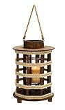 Benzara Design Wood Lantern with Convenient Rope Handle by Benzara