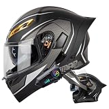 MOTOBOSS バイクヘルメット フルフェイスヘルメット ブルートゥース付き システムヘルメット フリップアップ メンズ レディース 四季対応 オートバイジェット ダブルシールド大きいサイズ 洗える裏地 日焼け止め UVプロテクション Bluetooth 耐衝撃 DOT認定 防風雨 通勤 通学 (L,B45)