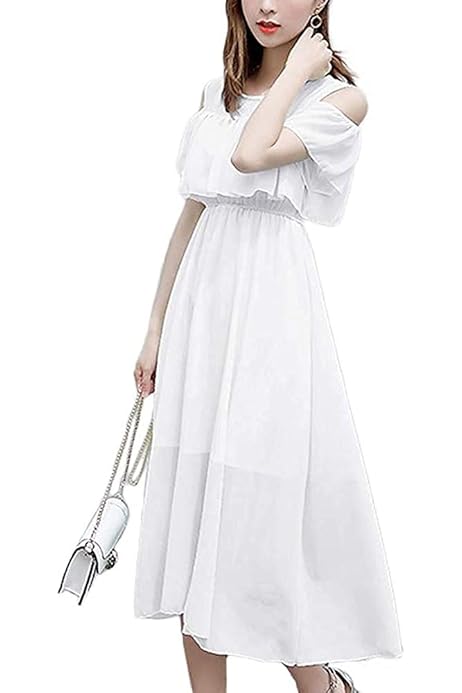 Amazon.co.jp: [エムズ ミミ] シフォン ロング 丈 肩だし ワンピース 