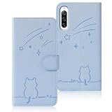 Rosbtib Xperia 10 IV ケース 手帳型 エクスペリア10 iv ケース 流れ星子猫 so-52c ケース SOG07 A202SO ケース 可愛い 猫柄 Xperia10 iv ケース 耐衝撃 xperia 10 iv スマホケース オシャレ 軽量 耐久性 スタンド機能 カード収納 PUレザー マグネット 着脱しやすい Xperia10iv カバー 6.0インチ対応（ブルー）