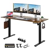 Gamork 電動スタンディングデスク 高さ調整70CM-118CM ゲーミングデスク メモリ機能/フック/ロック可能なキャスター サイレントモーター 勉強、ホームオフィス、リモートオフィス、一人暮らしに最適 (ラスティックブラウン, 幅 140 cm x 奥行き 60 cm)