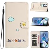 CASAFUNY 対応 Motorola モトローラ Moto g64 5G/Moto g64y 5G ケース 手帳型 おしゃれ カバー 対応 MOTOROLA g64 5G ケース 人気 保護カバー モトローラ moto g645g スマホケース 耐衝撃 PUレザー 携帯カバー モトg64 / g64y 5G ケース 手帳型 可愛い猫柄 マグネット式 カード収納 スタンド機能 (オフホワイト)