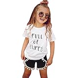 Domybest子供服　女の子　セットアップ キッズ服　キッズTシャツ 半袖Tシャツ+ショートパンツ　上下 2点セット 英字プリント タッセル 　赤ちゃん　キッズ　ガールズ　カジュアル　お出かけ　普段