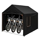 ガービー(Garvee) バイクガレージ サイクルハウス 1~3台用 極厚カバー 防水 耐風強化 超厚鋼管 サイクルポート バイク置き場 高耐久 耐水圧2000mm 屋外収納 梅雨対策 三角屋根 (ブラック）