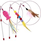 SONGWAY 猫じゃらし 3本セット 猫 おもちゃ ねこ玩具 ワイヤー 毛虫 羽 魚 プレゼント ギフト